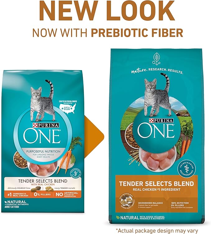 Purina ONE Natural Dry Cat Food, Real Chicken High-Protein Dry Cat Food, Supports Strong Muscles Energy SS Pet Training Whistle, Antioxidant-Rich for Immune Support, Cat Food [1-Pack]