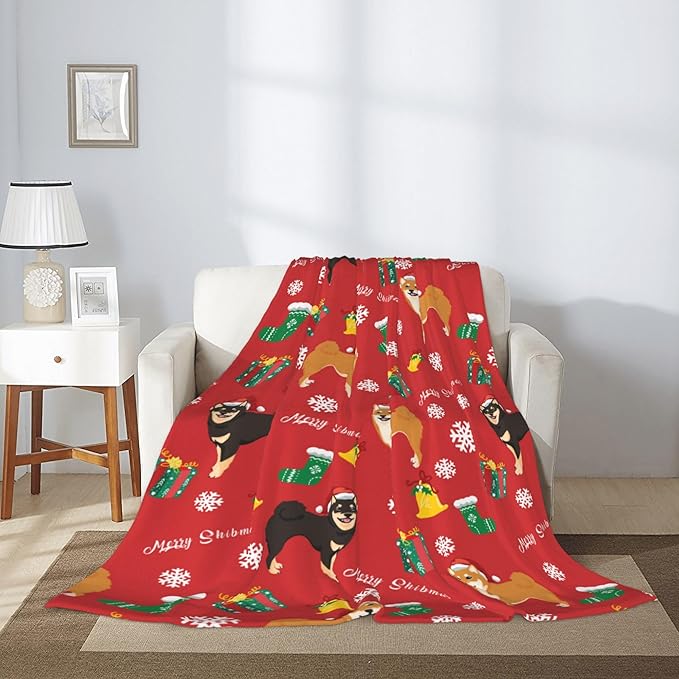 Christmas Dog Soft Throw Blanket Flannel Fleece Blankets Warm Cozy Lightweight Fuzzy Blanket for Bed Sofa Couch Home Decor 80"X60"
