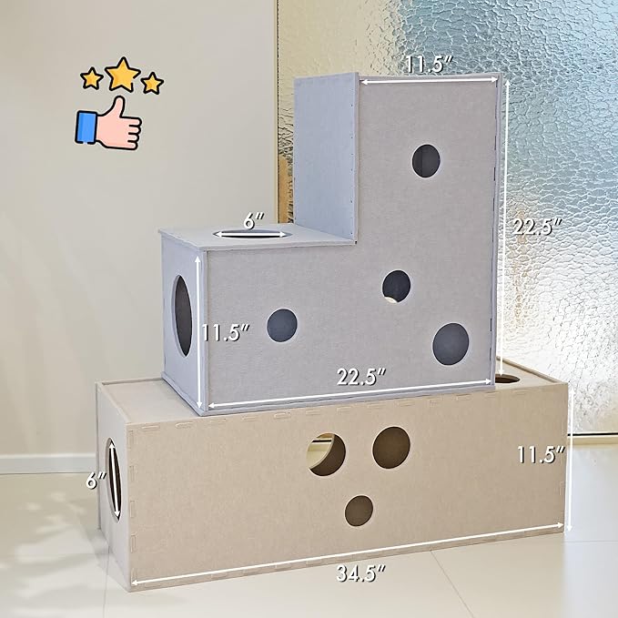 Meeyoview Cat Tunnel, Felt Cat Tunnels for Indoor Cats, Peekaboo Cat Hideaway Cave, Straight Cat Tunnel Bed, Interactive Cat Cube Toys for Small Medium Large Cats