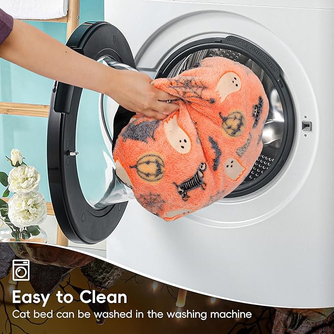 Halloween Cat Tunnel Bed, Cat Tunnels for Indoor Cats Large with Bat Wings, Foldable Cat Donut Tunnel with Soft Mat and Dangling Balls, Pumpkin Cat Play Tunnel Toy with Ghost, Spider Web Pattern