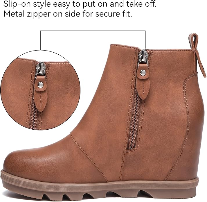 Athlefit Women's Wedge Boots Comfortable Ankle Wedge Booties