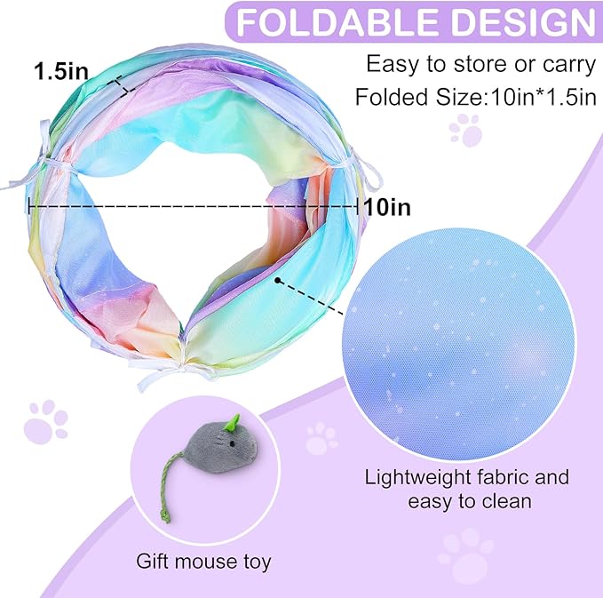 Cat Tunnels for Indoor Cats S-Shape Cat Tunnel Cute Cat Toys Foldable Cat Tube with Mouse Toy Funny Cat Stuff