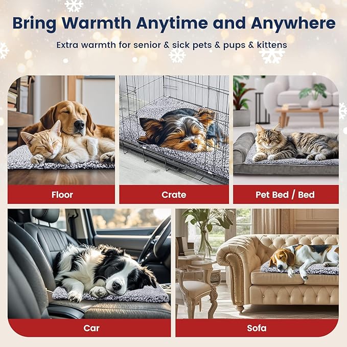 Miguel Self Heating Dog Mat, 42 X 28 inch Self Warming Dog Bed for Indoor Outdoor, Non Electric Dog Pad Thermal for Large Dogs, Washable Crate Mat with Removable Washable Cover (Gray,XL)