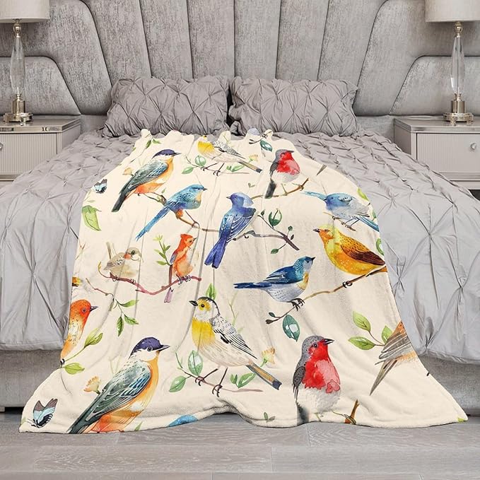 Birds Blanket Spring Gifts for Girls & Boys - Soft, Warm Fleece & Flannel Plush Blankets for Bed, Sofa, Couch - 50"x60"