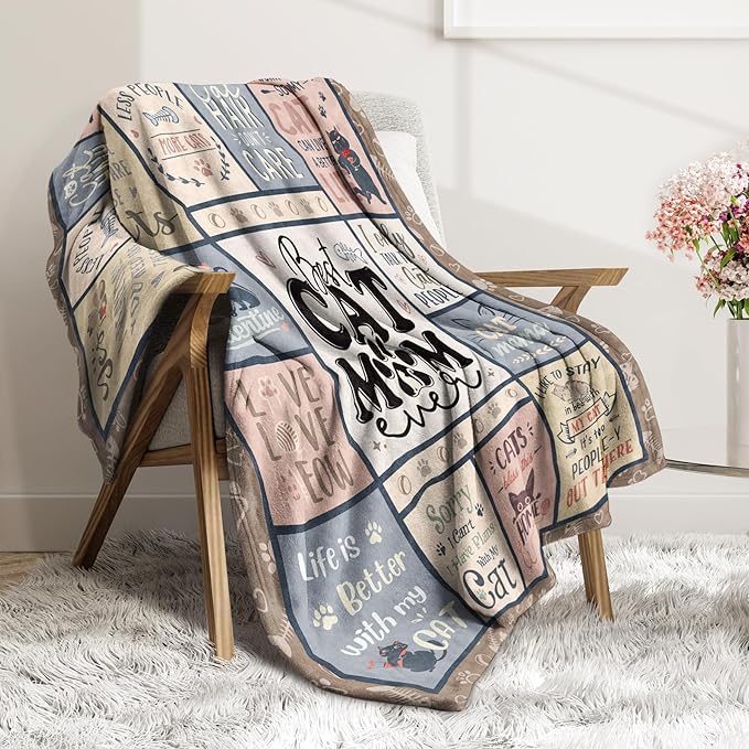 SteadStyle Cat Mom Gifts - Best Ever Blanket for Cat Lovers, Funny Cats Lady Presents for Women, Cozy Cats-Themed Gift for Birthday, Christmas, Mother’s Day 60'' x 50''