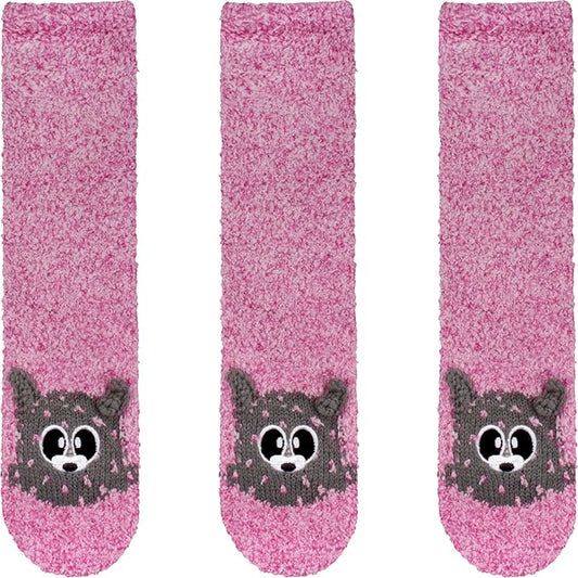 BambooMN Super Soft Warm Cute Furry Animal Non-Slip Fuzzy Cozy Fluffly Crew Winter Home Socks, Value Pack