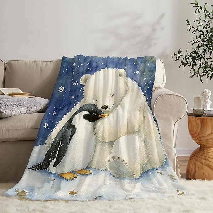White Bear Blanket Ultra Soft Cozy Penguin Polar Bear Throw Blanket Fleece Fuzzy Plush Animal Blanket Decor Gifts for Women Girls Adults Couch Sofa 60"x50"