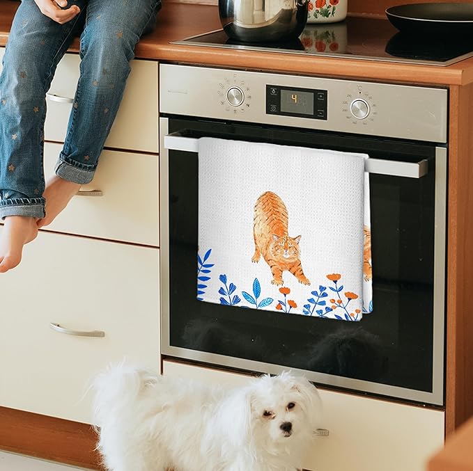 Orange Cat Kitchen Towels - 16x24 Inch, Cat Lovers Gifts