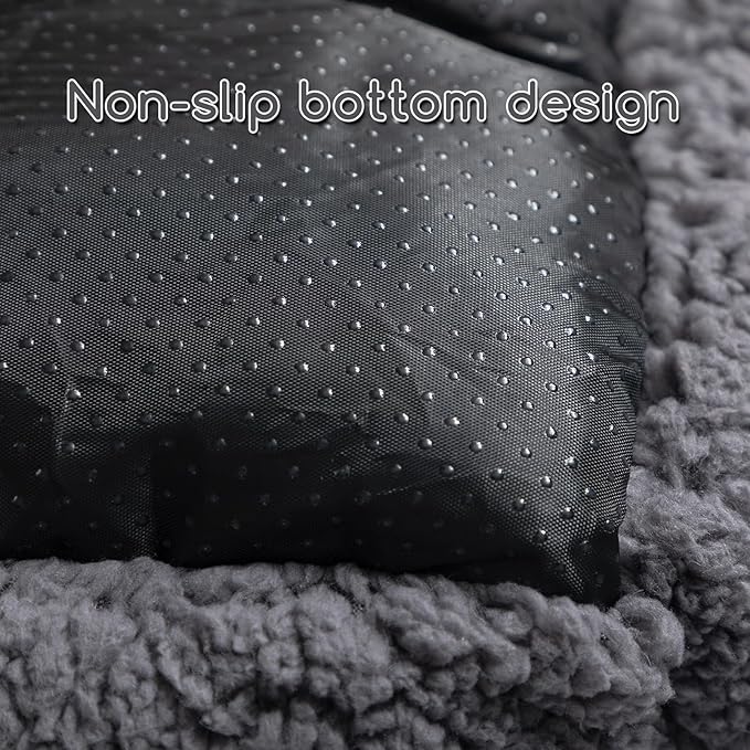 Hollypet Sherpa Fleece Dog Bed, Self-Warming Pet Bed for Small-Sized Dogs Cats Sleeping Bag Cushion, Rectangular Pet Bed, Deep Gray