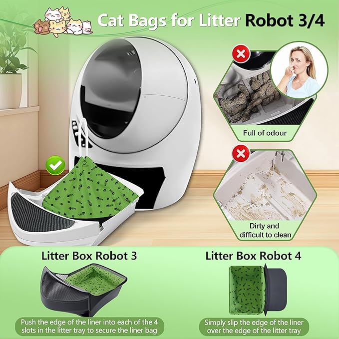 120 Counts Self Cleaning Litter Box Bags with Drawstring, Compatible with Litter-Robot 3 and 4, 24" x 29" Heavy Duty Cat Litter Box Liners Waste Bags Replacement