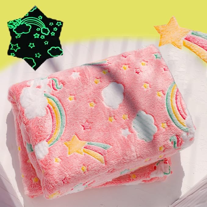 Best Gift Glow in The Dark Rainbow Throw Blanket with Storage Bag, Soft Throw Blanket for Girls Boys, Gifts for Birthday Christmas Valentines, Kids Blanket, Girls Blanket Home Travel Use, 60x50 Red