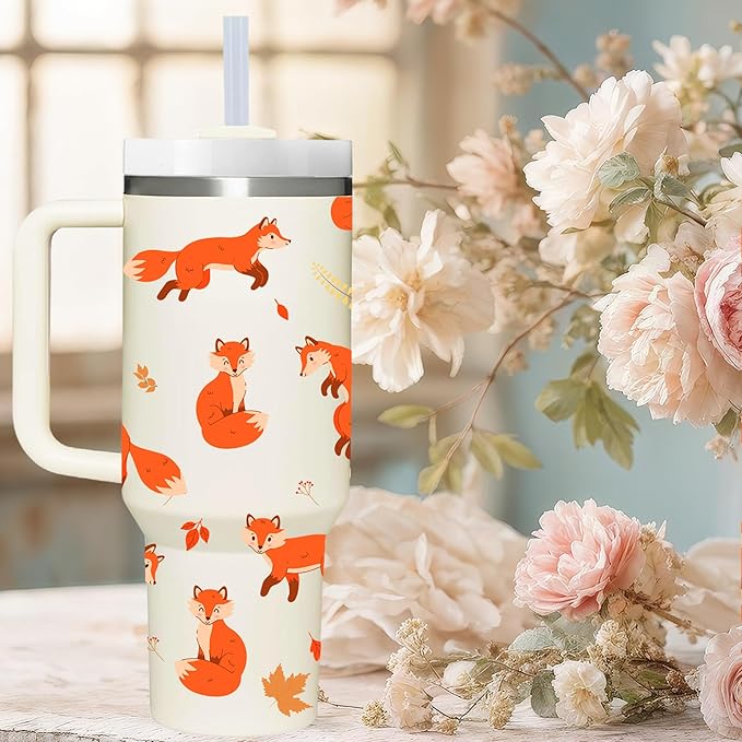 AMZUShome 40 OZ Fox Tumbler with Handle.Fox Tumblers.Fox Lover Tumbler Gift.Unique Birthday Christmas 40 OZ Fox Cup Gifts for Women.