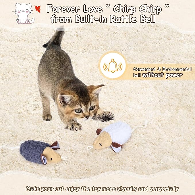 ORSDA Cat Toys, Cat Mouse Toy for Indoor Cats, Replacement Cat Teaser Toys, Interative Cat Toy for Cats with Bell, Cat Feather Toy for Cats to Chase and Exercise