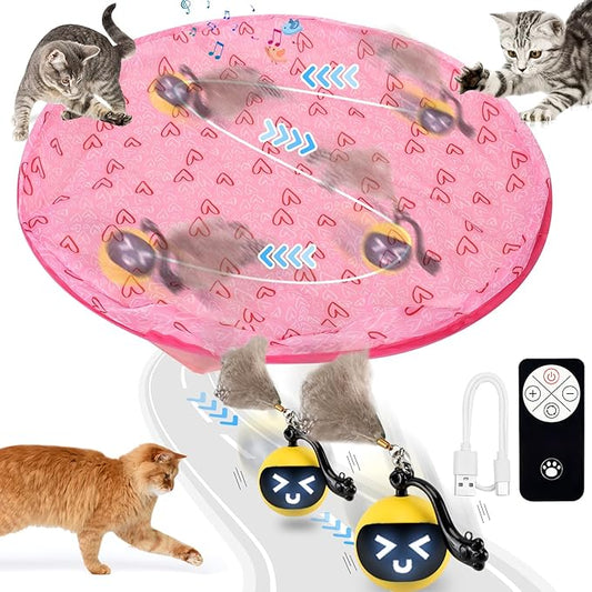 Interactive Cat Toys for Indoor Cats, Smart Cat Toy Ball Fast Rolling in Pouch, Hide and Seek Cat Toy for Indoor Bored Adult Cats, Remote Control Cat Hunting Toys, Motion Activated Chirping Cat Toy