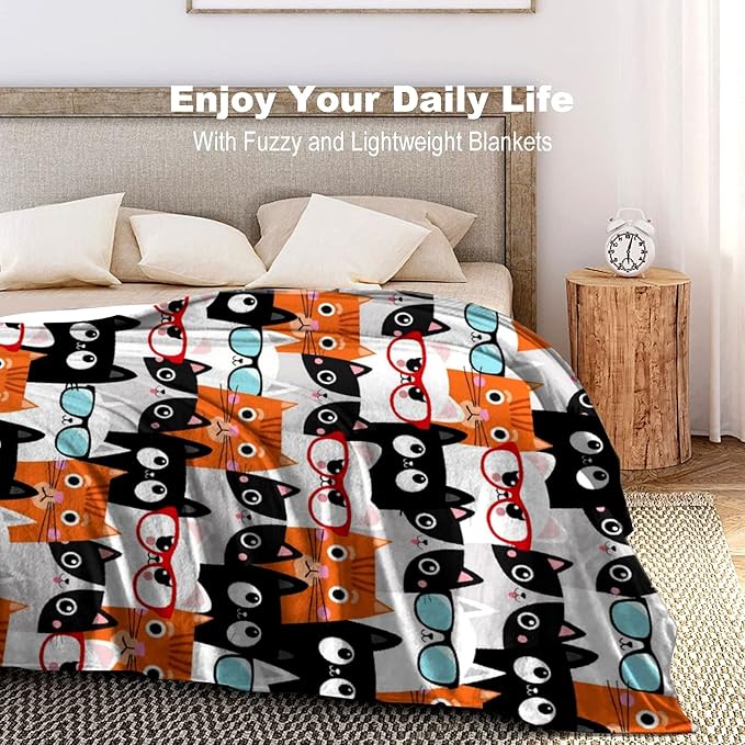Cute Cat Blanket Animals Pet Pattern Gifts for Cat Lovers Soft Lightweight Flannel Throw Blankets for Kids Adults 80"x60"