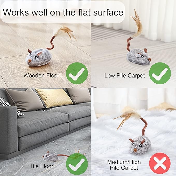 Suhaco Cat Toys for Indoor Cats Automatic Random Moving Mouse Kitten Toys, Interactive Kitty Mice Toys Electric Cat Toys with Feather Tail for Boredom USB Rechargeable Kitty Toys