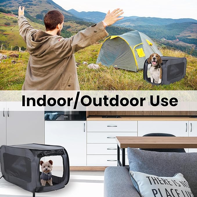 Beatrice Home Fashions Portable, Collapsible, Pop Up Kennel Travel Cat and Dog Crate, 24" L x 16.6" W x 16" H, Black