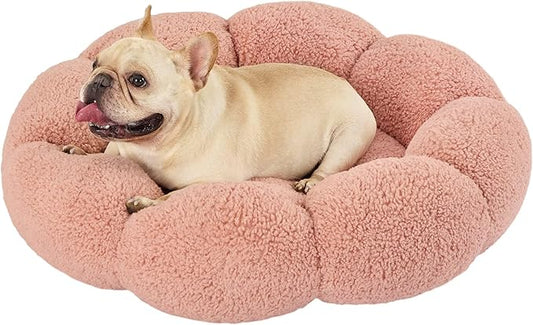 Lesure Calming Medium Dog Bed - Flower Donut Round Fluffy Puppy Bed in Plush Teddy Sherpa, Non-Slip Cute Flower Cat Beds for Indoor Cats, Medium Pet Bed Fits up to 45 lbs, Machine Washable, Pink 30"