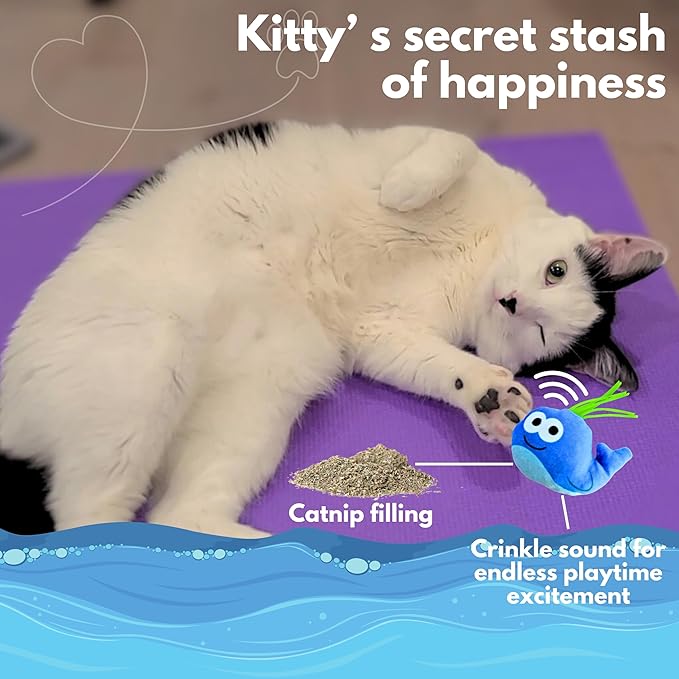 Interactive Catnip Toys for Indoor Cats Set of 6 Soft and Durable Stuffed Sea Animal Plush Toys, Crinkle Sound Cat Kicker Toys, Perfect for Promoting Kitten Exercise and Ideal Gifts for Cat Lovers