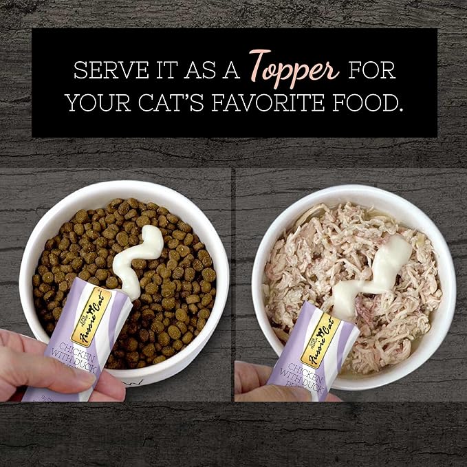 Fussie Cat Chicken with Duck Puree, lickable cat treats, 0.5oz pouch 4 Count (Pack of 1)