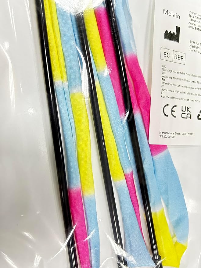 Molain Cat Wand Rainbow Toy, 3pcs Rainbow Ribbon Cat Wand for Kittens Training Rainbow Ribbon Cat Interactive Catcher Wand Stick Toy for Kitten Cat Indoor Exerciser Playing(30cm)