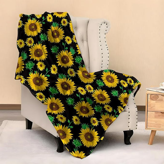 Sunflower Blanket Throw 80"X60", Cozy Lightweight Plush Sunflower Print Blanket, Gifts for Kids Adults