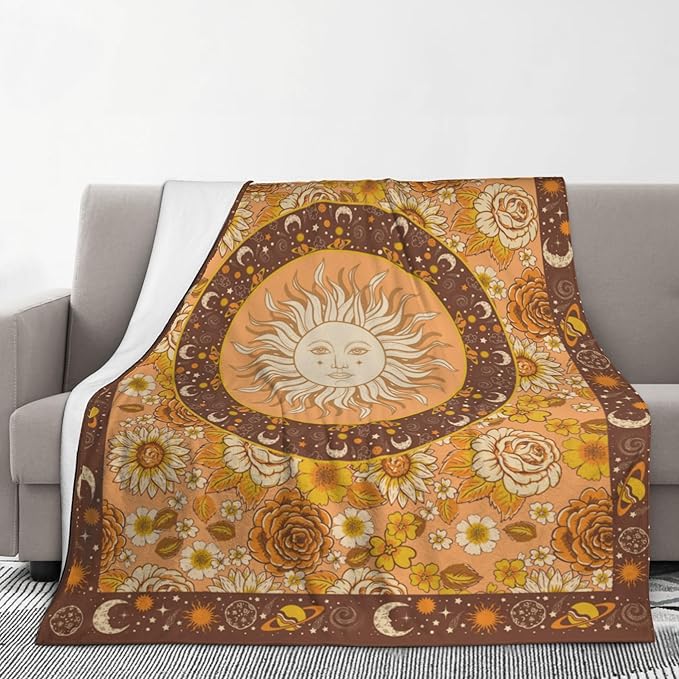 Sun and Moon Bohemia Soft Throw Blanket Flannel Fleece Blankets Warm Cozy Lightweight Fuzzy Blanket for Bed Sofa Couch Home Decor 80"X60"