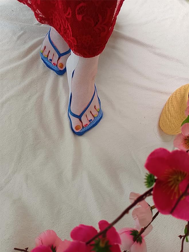 3D Manicure Print Socks Funny Flip Flop Socks 3D Pattern Socks Sandal Socks Low Cut Ankle Silly Socks- A Gag Gift
