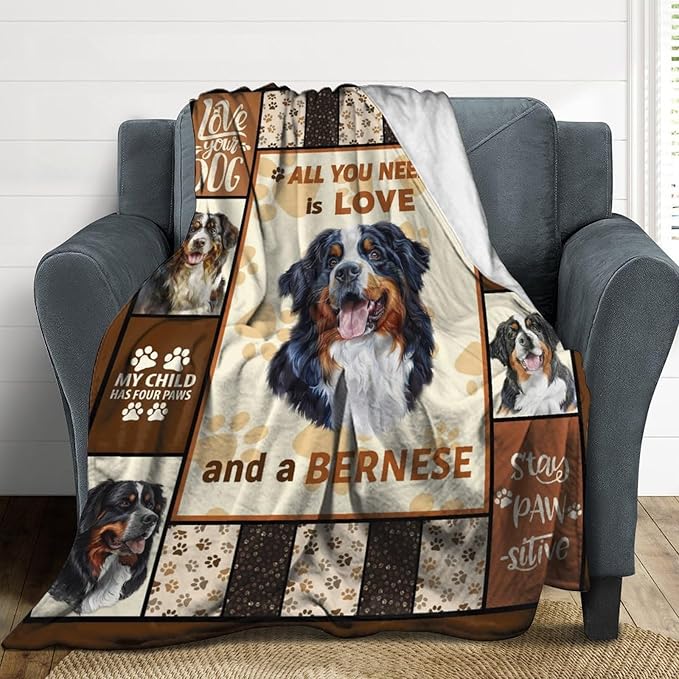 Bernese Mountain Dog Print Blanket Best Dog Pet Animal Throw Blankets for Couch Sofa Stuff Decor Gifts Lightweight Soft Cozy Fleece Plush Warm Flannel Bedding for Lover Man Woman Teen Adults 60"x80"