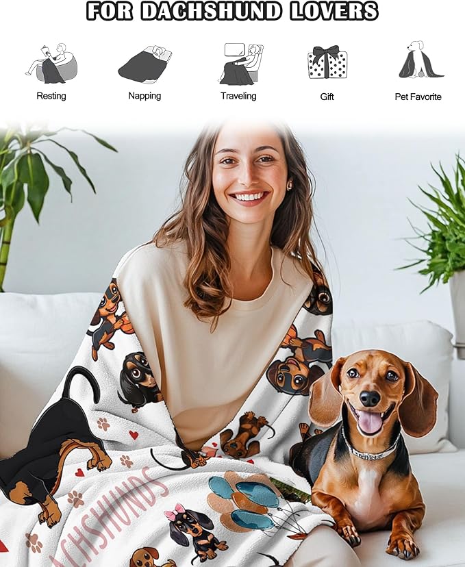 Dachshund Gifts for Women, Wiener Dog Gifts for Girl, Weiner Dog Blanket for Women, Just A Girl Who Love Dachshunds, Dachshund Blanket for Girls 50" X 60"