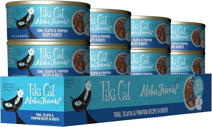 Tiki Cat Aloha Friends, Tuna, Tilapia & Pumpkin, Grain-Free & High Moisture, Wet Cat Food for All Life Stages 3 oz. Cans (Pack of 12)