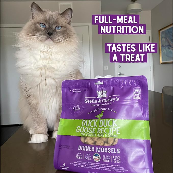 Stella & Chewy’s Freeze-Dried Raw Cat Dinner Morsels – Grain Free, Protein Rich Cat & Kitten Food – Duck Duck Goose Recipe – 3.5 oz Bag