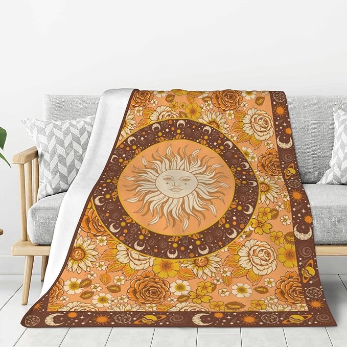 Sun and Moon Bohemia Soft Throw Blanket Flannel Fleece Blankets Warm Cozy Lightweight Fuzzy Blanket for Bed Sofa Couch Home Decor 80"X60"