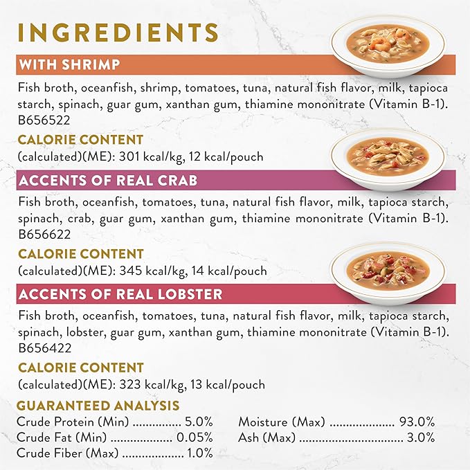 Purina Fancy Feast Broths Seafood Bisque Complement Lickable Grain Free Wet Cat Food Variety Pack - (Pack of 12) 1.4 oz. Pouches