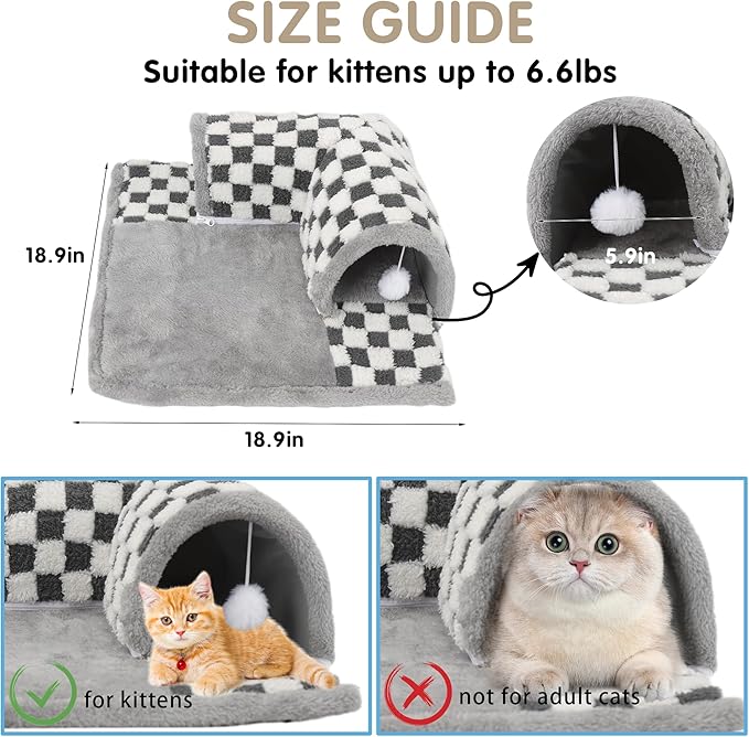 Kitten Tunnel Bed Mat for Indoor Kittens, Perfect Kitten Gift Toy, 3D Memory Foam Cat Tunnel Mat, Detachable & Machine Washable, Non-Slip Base, Black S