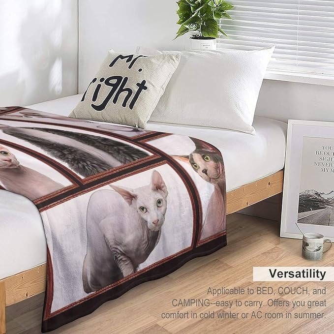 Hairless Cat Blanket Hairless Cat Gifts for Girls Boys Woman Kids Hairless Cat Lover Throw Blankets Soft Blanket Warm Fleece Flannel Plush Blankets for Bed Sofa Couch 40"x50"
