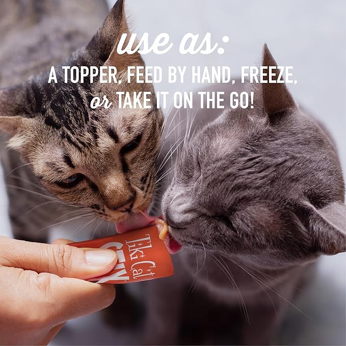 Tiki Cat Stix Mousse Treats, Single Serve Indulgent Lickable Treat or Dry Food Topper, with Salmon in Creamy Gravy, 3 oz. Pouch (Pack of 6)