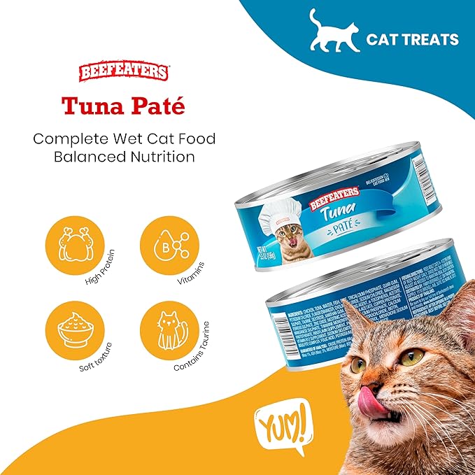 Beefeaters Cat Treats - Tuna Pate 5.5oz, Case of 24 | Complete Wet Cat Food, Essential Vitamins & Taurine | Supports Immune System, No Artificial Flavors/Preservative | Training Treats