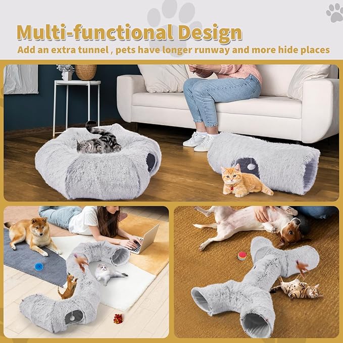 Odoland Cat Tunnels for Indoor Kitten Fluffy Cat Bed and Cat Cave Tunnels with 20 Cat Toys, Kittens Donut Tunnel and Variety Kitten Toy Set for Kitten/Puppy/Rabbit