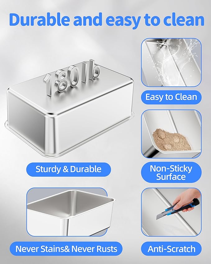 1 PCS Stainless Steel Cat Litter Box - [All-in-1 Starter Set] [Odorless] Large Metal Cat Litter Box, High Sided Litter Pan Tray for Cat&Rabbit Non-Sticky Anti-Leakage Easy Clean Rust Proof