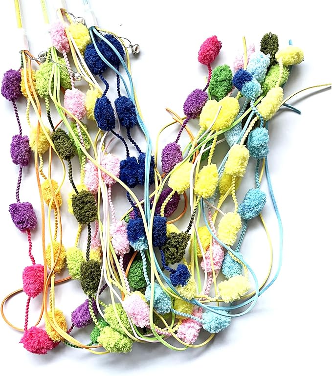 IUHKBH Cat Toys, 4 Pcs Plush Srtip Cat Wands Interactive Cat Teasing Stick Vibrant Cat Teaser Wands with Bell for Cat Kitten Having Fun Exerciser Playing