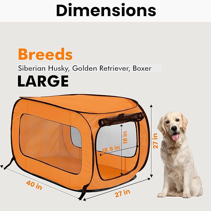 Beatrice Home Fashions Portable, Collapsible, Pop Up Kennel Travel Cat and Dog Crate, 40" L x 27" W x 27" H, Orange