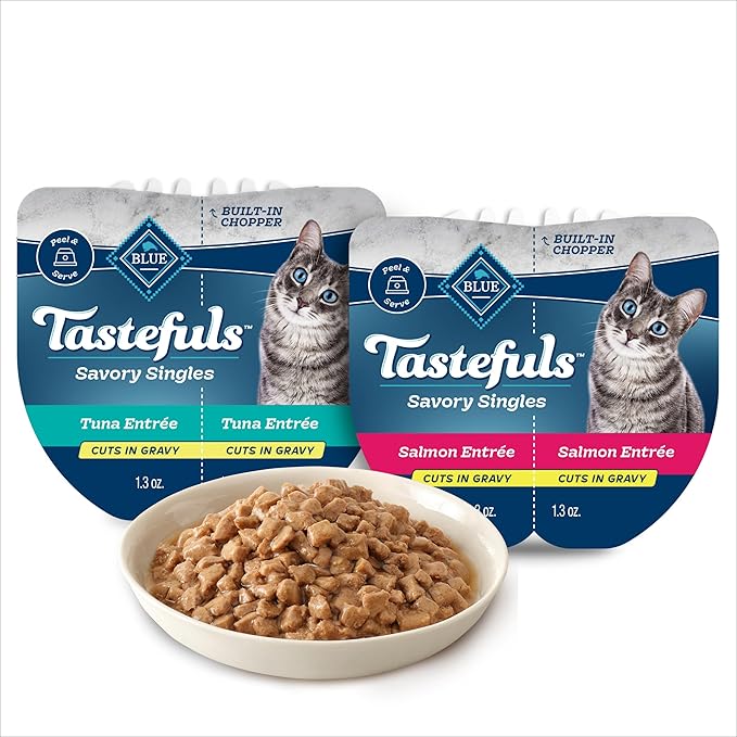 Blue Buffalo Tastefuls Savory Singles Natural Wet Cat Food Cuts in Gravy, Salmon and Tuna Variety Pack, 2.6-oz. Trays, 12-Count