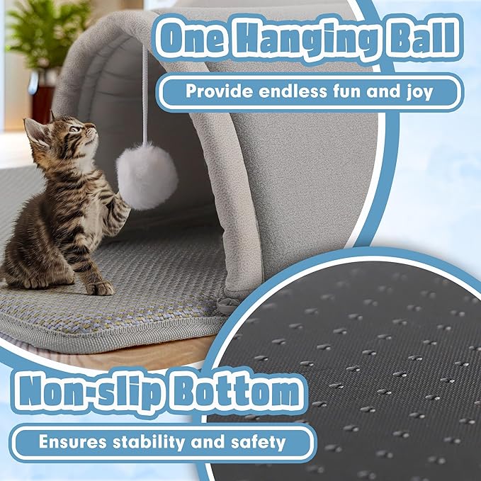 Cooling Kitten Tunnel Bed Mat, Perfect Kitten Gift Toy, 3D Memory Foam Cat Tunnel Cooling Mat, Detachable & Machine Washable, Non-Slip Bottom, Silver S