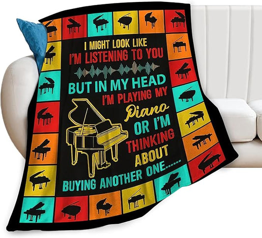 Piano Blanket Musical Instrument Throw Blanket Piano Decor Stuff Merch Cozy Print Flannel Fleece Soft Plush Fuzzy Warm Lightweight Bedding Piano Gifts for Women Men Girls Kids 50"X40"