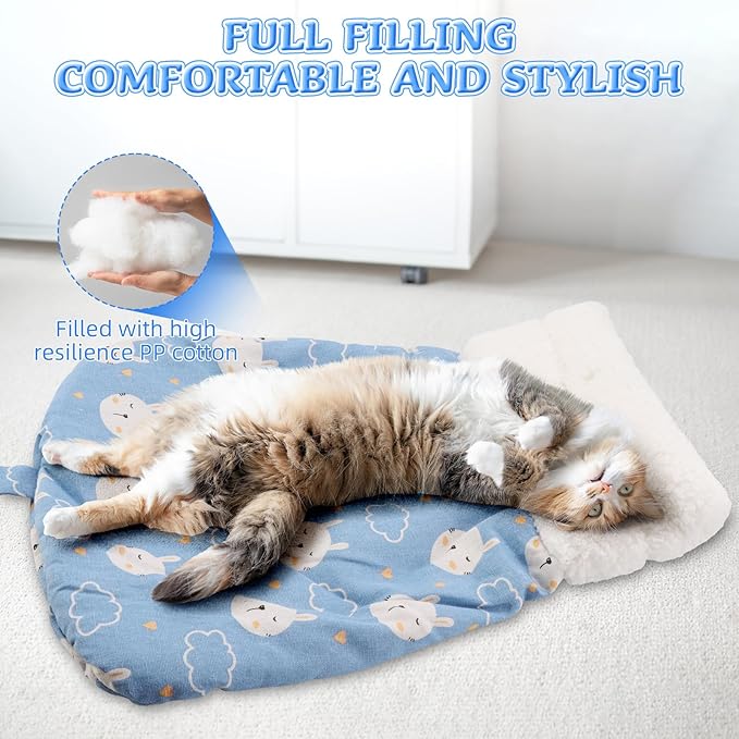 Cat Sleeping Bag for Indoor Cats, Cat Sleeping Bag for Indoor Cats Large Adult, Cat Sleeping Bag Large, Cozy Cat Winter Cat Sleeping Bag, 360° Warm Semi Enclosed Soft Plush Large Cat Sack Cute (Blue)