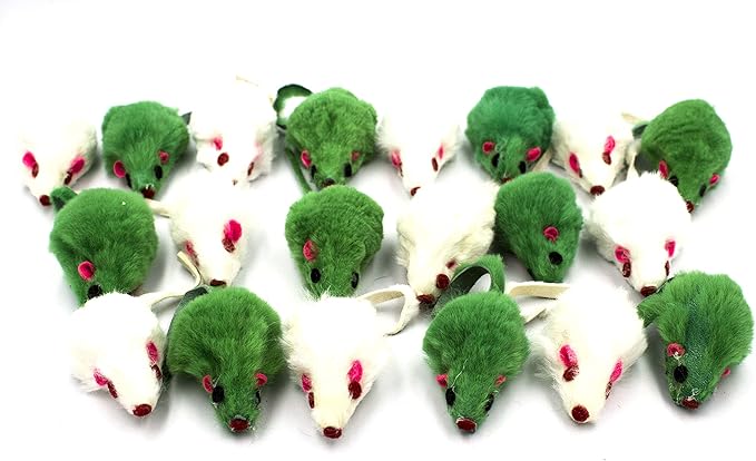 20 St Patrick's Day Irish Festive Holiday Cat Mice Toys with Catnip and Rattle Sound Made of Real Rabbit Fur Interactive Catch Play Mouse Toy for Cat, Pack of 20 Mice