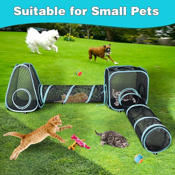 9.45FT Outdoor Cat Enclosures Portable Cat Playhouse, Pop Up Cat Tent with 33.86x 11.81IN Double Cat Tunnels DIY in Multiple Ways, Cat Playpen Play Tents for Cats Rabbits and Small Animals