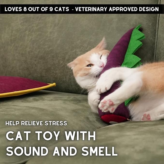 Large Cat Toy Dino, Catnip Matatabi Silvervine Filled Help Relief Stress Interactive Indoor Cat Kicker with Bell and Smell (Purple)