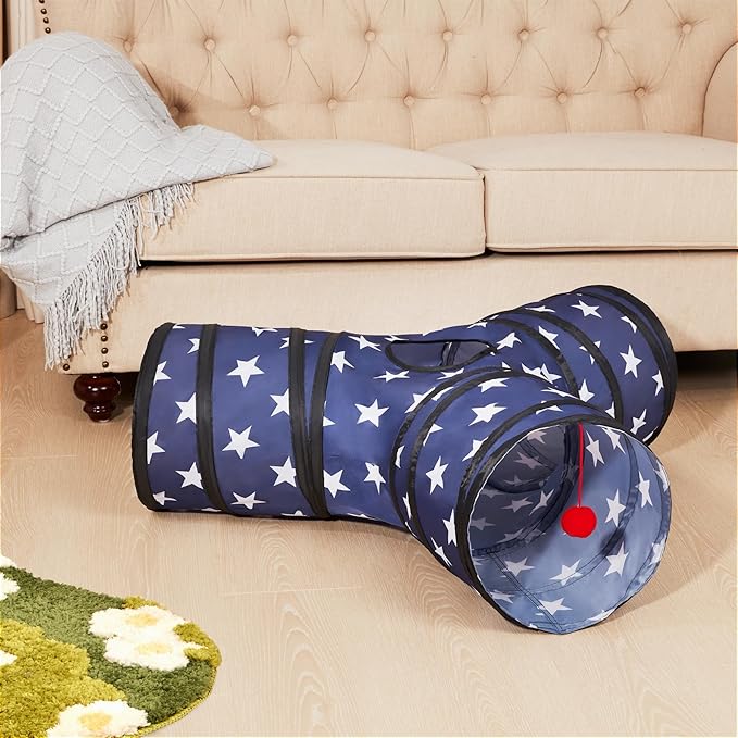 Tempcore Pet Cat Tunnel Tube Cat Toys 3 Way Collapsible, Cat Tunnels for Indoor Cats，Kitty Tunnel Bored Cat Pet Toys Peek Hole Toy Ball Cat, Puppy, Kitty, Kitten, Rabbit Pentagram